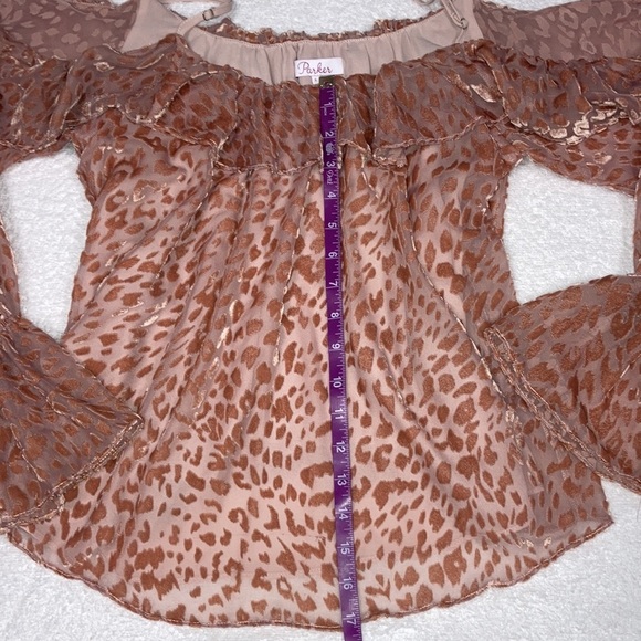 Parker long sleeve open shoulder sheer with velour leopard spots size small - Picture 8 of 12